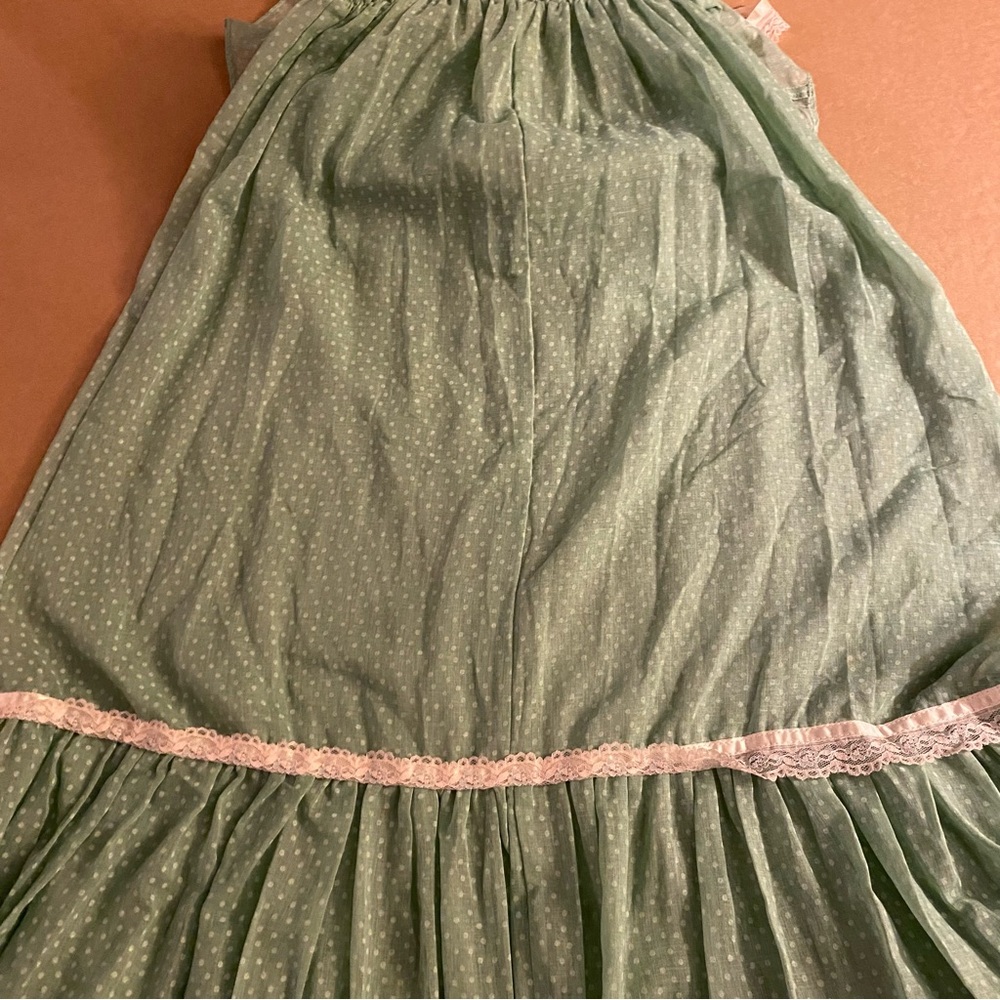 Vintage Wild Honey 70s semi sheer green polka ruffle cottagecore prairie dress - Picture 8 of 16